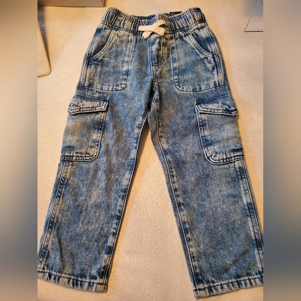 Gap Kids Easy Pull On Cargo Jeans Denium Mid Rise Elastic Waist Girls Xs NWT